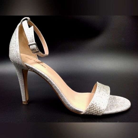 Call it Spring Sparkle Silver High Heel Shoes SZ 10 Formal Party Open Toe - Picture 3 of 16